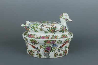 Lot 88 - A Chinese Canton famille rose “duck” tureen...
