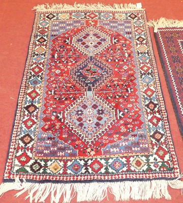 Lot 1164 - A Persian woollen blue and red ground Yalameh...