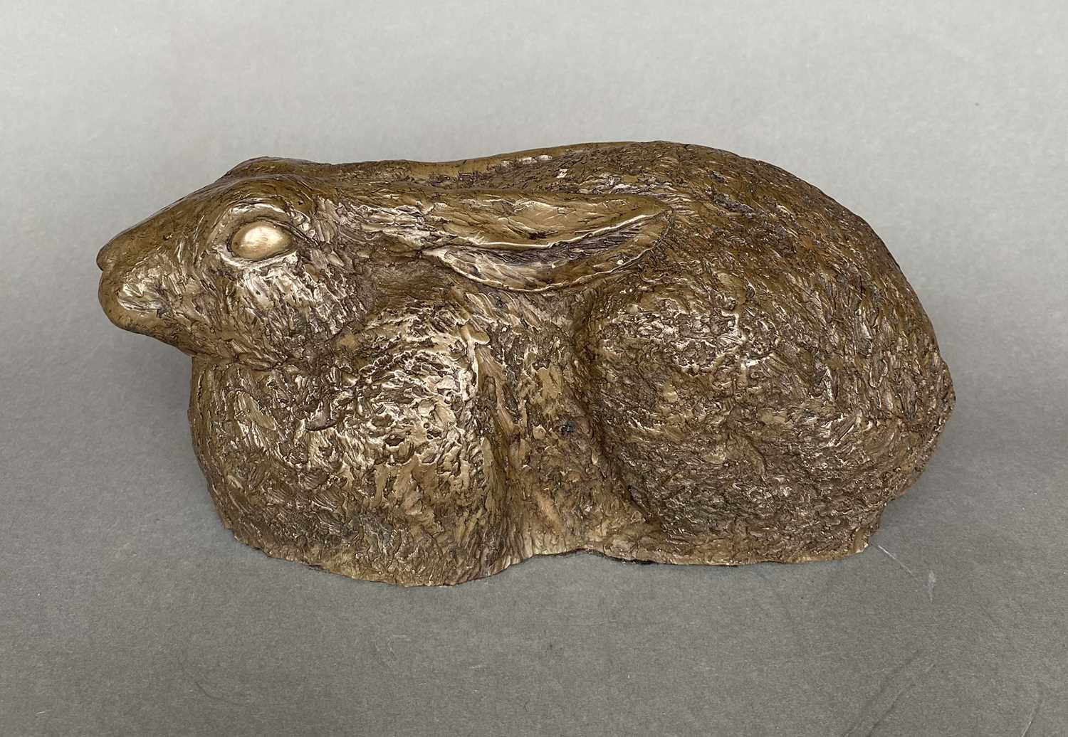 Lot 83 - Crouching Hare: Resin Bronze Sculpture Limited...