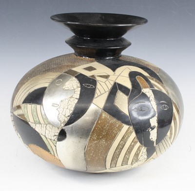 Lot 42 - A French Art Deco pottery vase, the stepped...