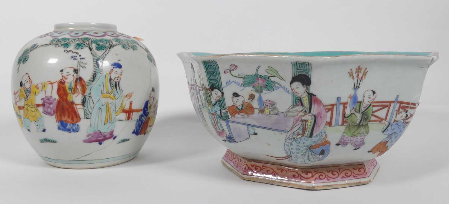 Lot 194 - A Chinese bowl decorated with typical scenes...
