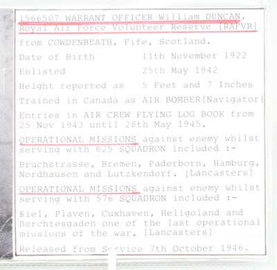 Lot 591 - 1566507 Warrant Officer William Duncan R.A.F.V....