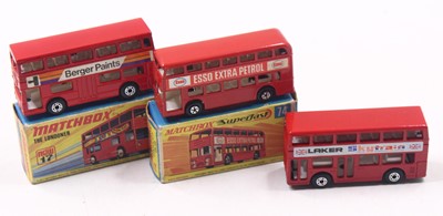 Lot 1559 - Matchbox group of 2 boxed and one loose bus to...
