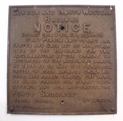 Lot 46 - LNWR cast iron fasten the gate sign,...