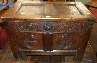 Lot 1337 - An antique joined oak two-panelled coffer of...