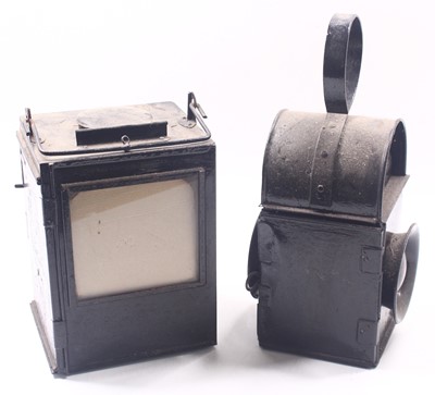 Lot 37 - Two railway hand lamps, to include an LMS lamp,...