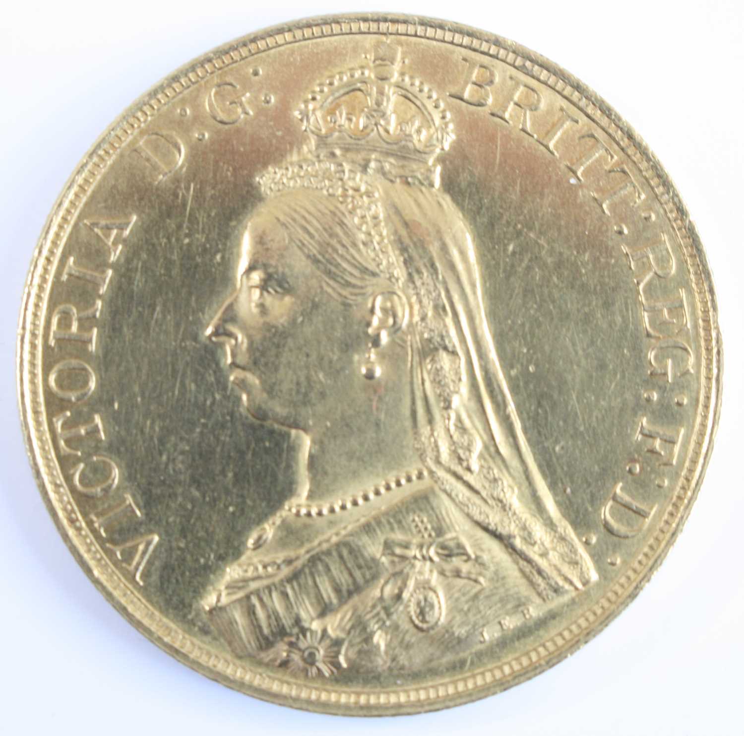 Lot 2303 - Great Britain, 1887 gold five pound coin,...