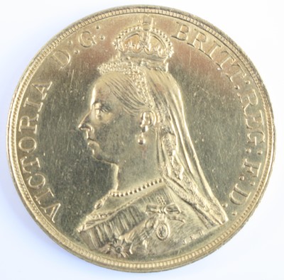 Lot 2303 - Great Britain, 1887 gold five pound coin,...