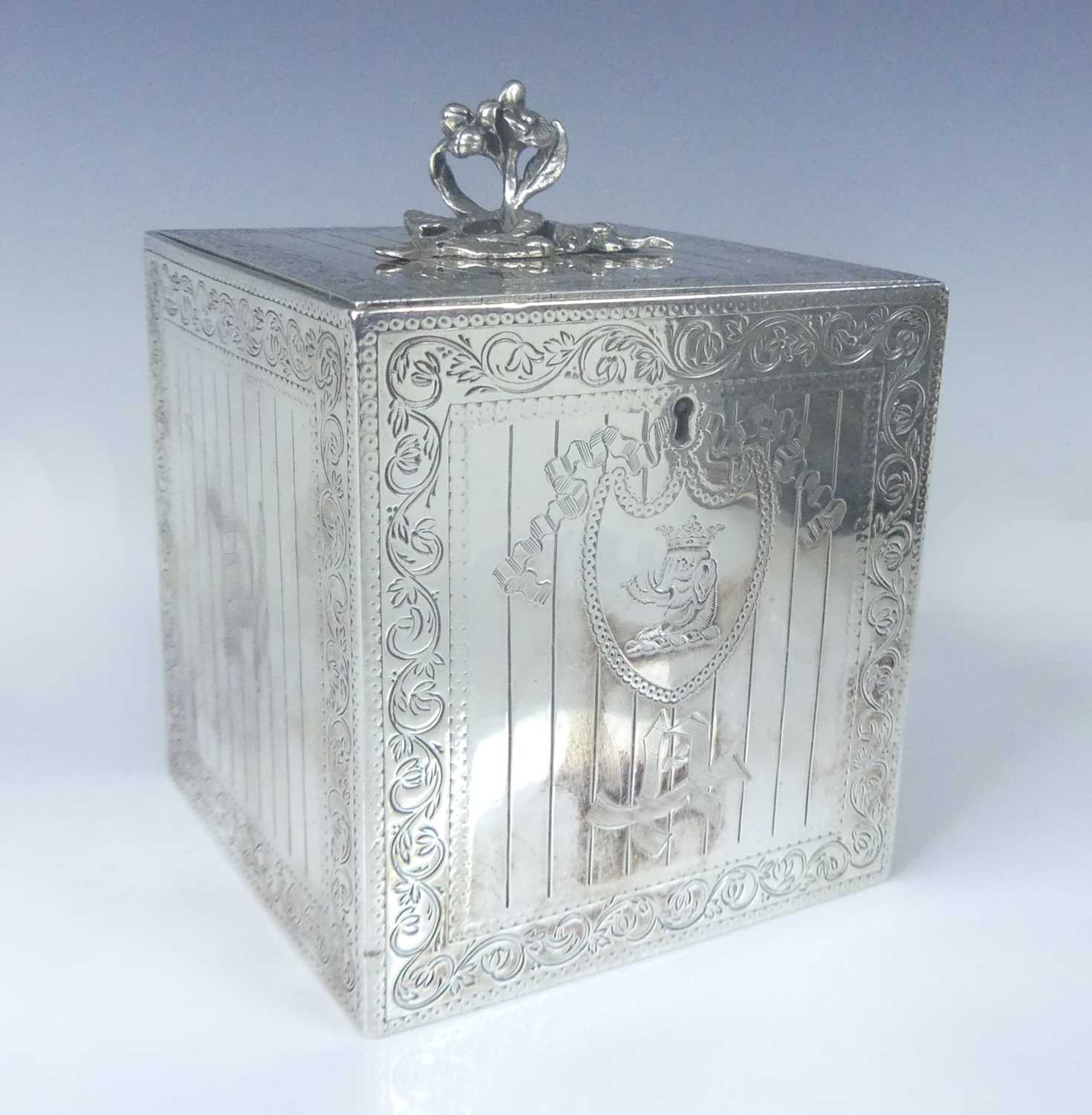 Lot 1098 - A George III silver tea caddy modelled as a...