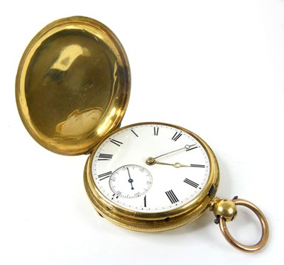 Lot 2633 - An 18ct yellow gold full hunter keywind pocket...