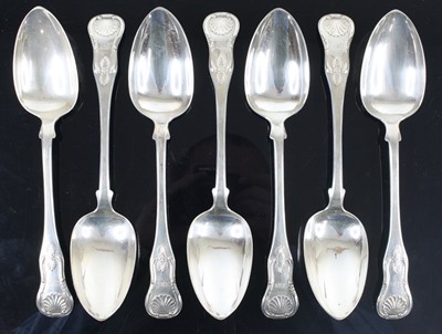 Lot 1102 - A set of seven William IV Scottish silver...