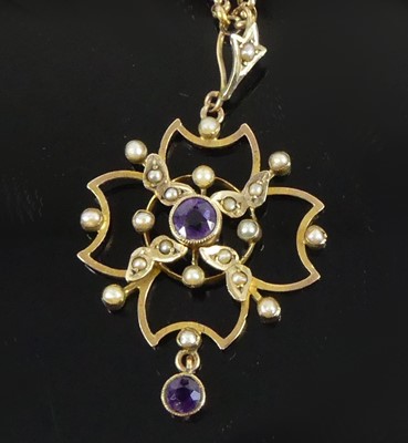 Lot 2510 - An Edwardian yellow metal amethyst and seed...