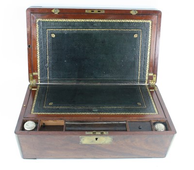 Lot 1253 - A Victorian walnut and brass bound writing box,...