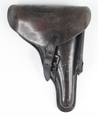 Lot 3287 - A German dark brown leather luger holster, the...