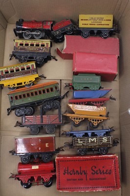 Lot 165 - Two trays of mainly Hornby 0 gauge wagons to...