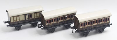 Lot 204 - Three 0 Gauge Bing 4 wheeled LNWR coaches, to...