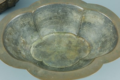 Lot 2071 - A pair of Chinese bronze quatrefoil-shaped...