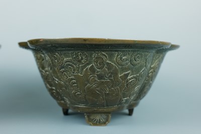 Lot 2071 - A pair of Chinese bronze quatrefoil-shaped...