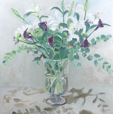 Lot 320 - Contemporary School - Flowers in a vase, oil...