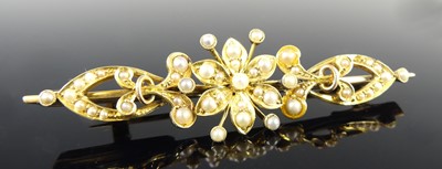 Lot 2627 - A circa 1900 yellow metal and seed pearl set...