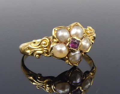 Lot 2603 - A Victorian yellow metal seed pearl and garnet...