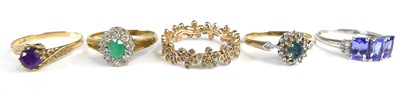 Lot 2706 - Five various modern 9ct gold precious and semi-...