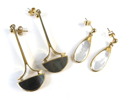 Lot 2685 - A pair of 9ct gold and mother of pearl inset...