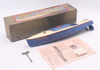 Lot 1553 - Hornby Speedboat, titled Hornby, cream, blue...