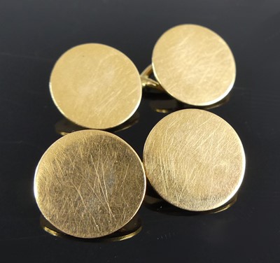 Lot 2733 - A pair of 15ct gold cufflinks, each of plain...