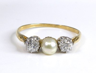 Lot 2688 - A yellow and white metal pearl and diamond 3...