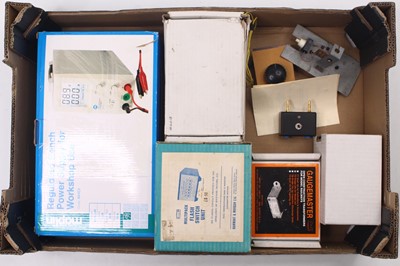 Lot 608 - Large tray containing model railway electrical...
