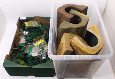 Lot 211 - Trees & tunnels: Large tray of trees appear to...
