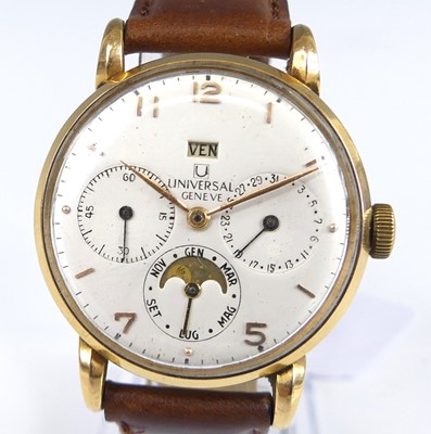 Lot 1217 - A Universal Geneve 18ct gold cased gents...