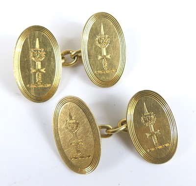 Lot 2723 - A pair of 18ct yellow gold oval cufflinks,...