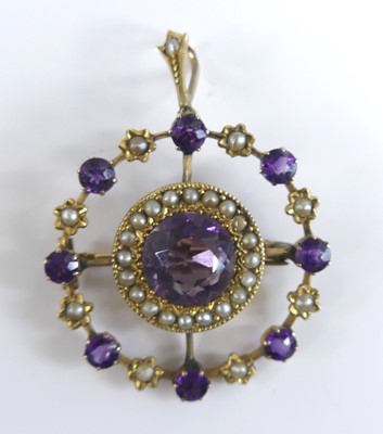 Lot 2725 - A circa 1900 yellow metal amethyst and seed...