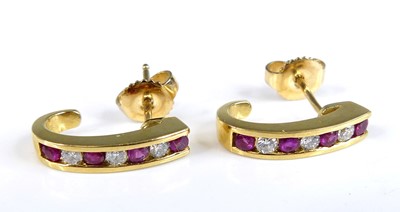 Lot 2753 - A pair of modern 18ct gold ruby and diamond...