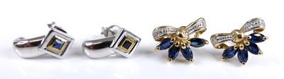 Lot 2754 - A pair of modern 9ct white gold sapphire set...