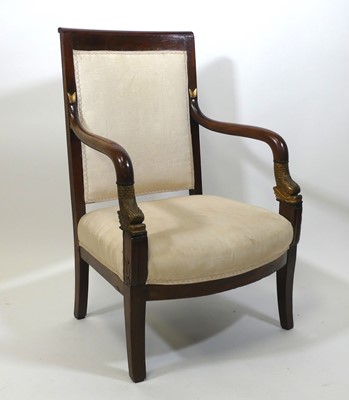 Lot 1414 - A 19th century French Empire mahogany armchair,...