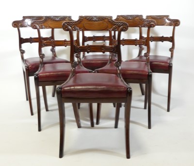 Lot 1418 - A set of six late Regency rosewood barback...