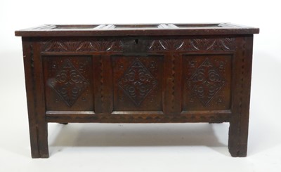 Lot 1401 - A circa 1700 joined oak three-panel coffer, on...