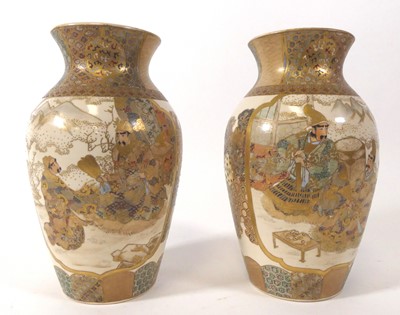 Lot 113 - A pair of Japanese satsuma vases, each of...
