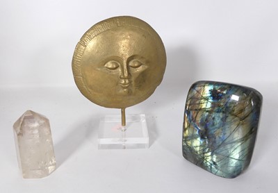 Lot 615 - A sun statue, labradorite stone and a polished...
