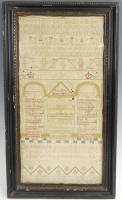 Lot 1272 - A George I embroidery sampler, annotated along...