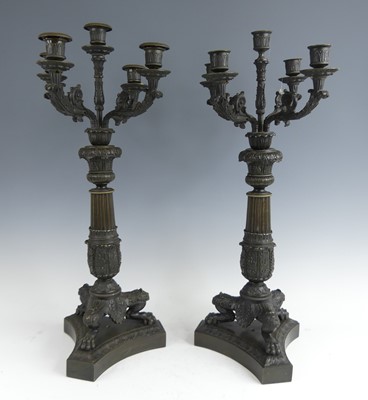 Lot 1246 - A pair of circa 1900 bronze neo-Classical five-...