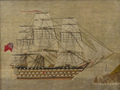 Lot 1268 - A 19th century sailor's woolwork, depicting a...
