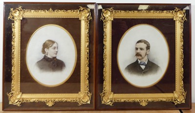 Lot 1299 - A pair of Victorian heightened portrait prints,...