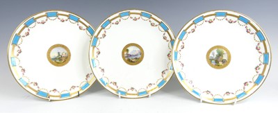Lot 1054 - A set of three Minton porcelain cabinet plates,...