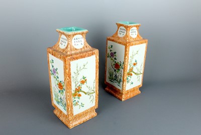 Lot 2133 - A pair of Chinese faux-bois ‘flowers and...