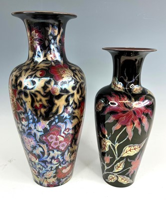 Lot 26 - Two similar Zsolnay Pecs pottery vases, each...