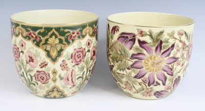 Lot 24 - Two similar Zsolnay Pecs pottery jardinieres,...